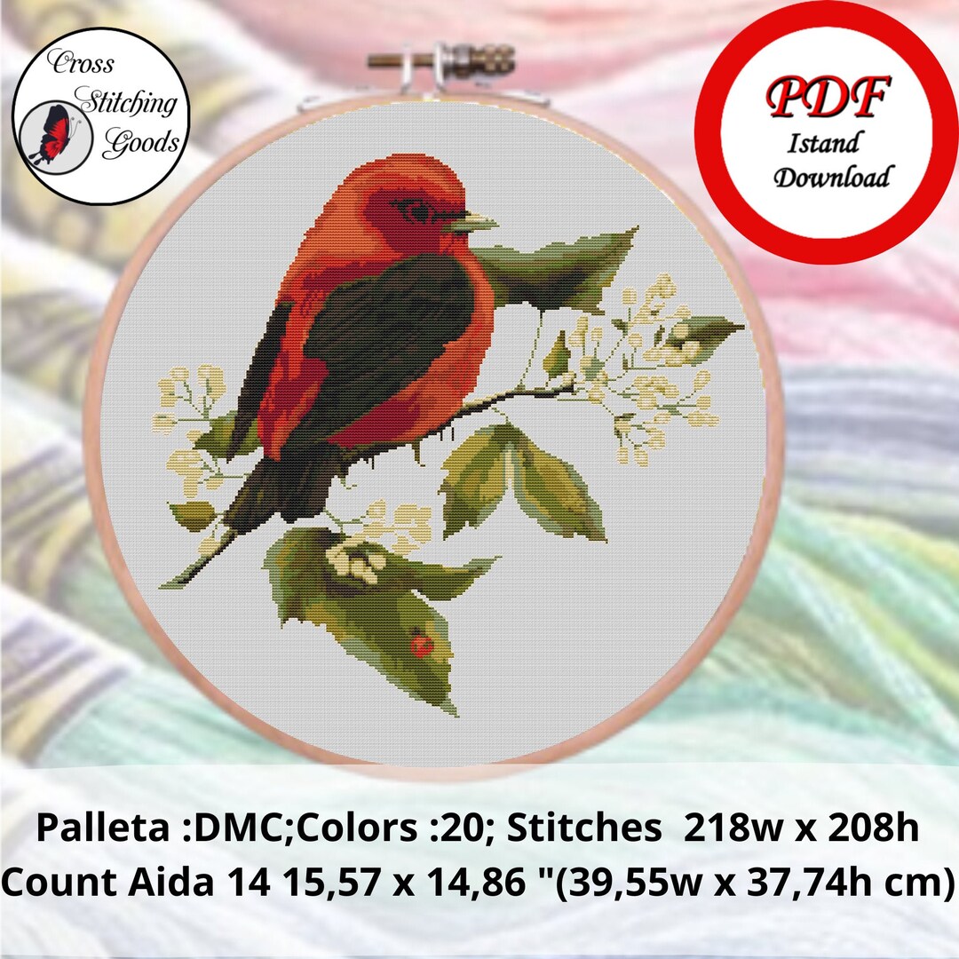 Red Bird Cross Stitch Pattern , Easy Cross Stitch Pattern PDF Etsy