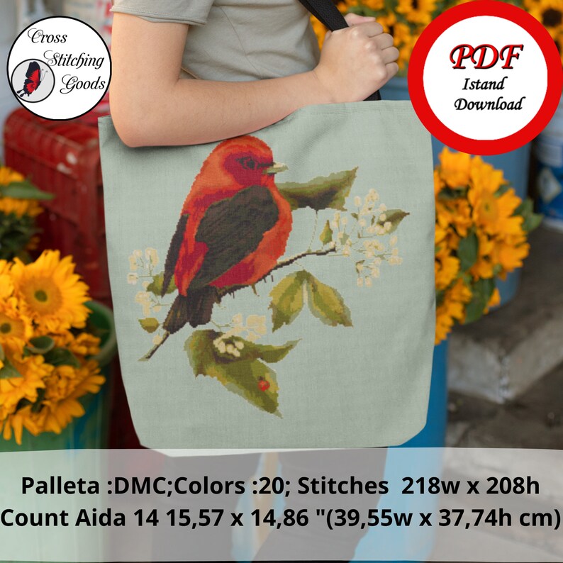 Red Bird Cross Stitch Pattern , Easy Cross Stitch Pattern PDF Etsy