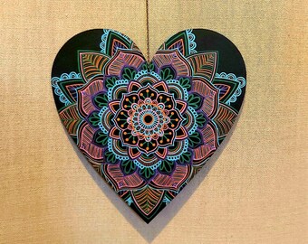 Boho mandala heart - Hand painted - Wall hanging - art
