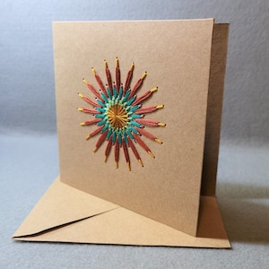 Tarjeta de felicitación cosida a mano, fuegos artificiales de otoño