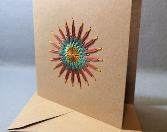 Hand stitched greetings card, autumn firework