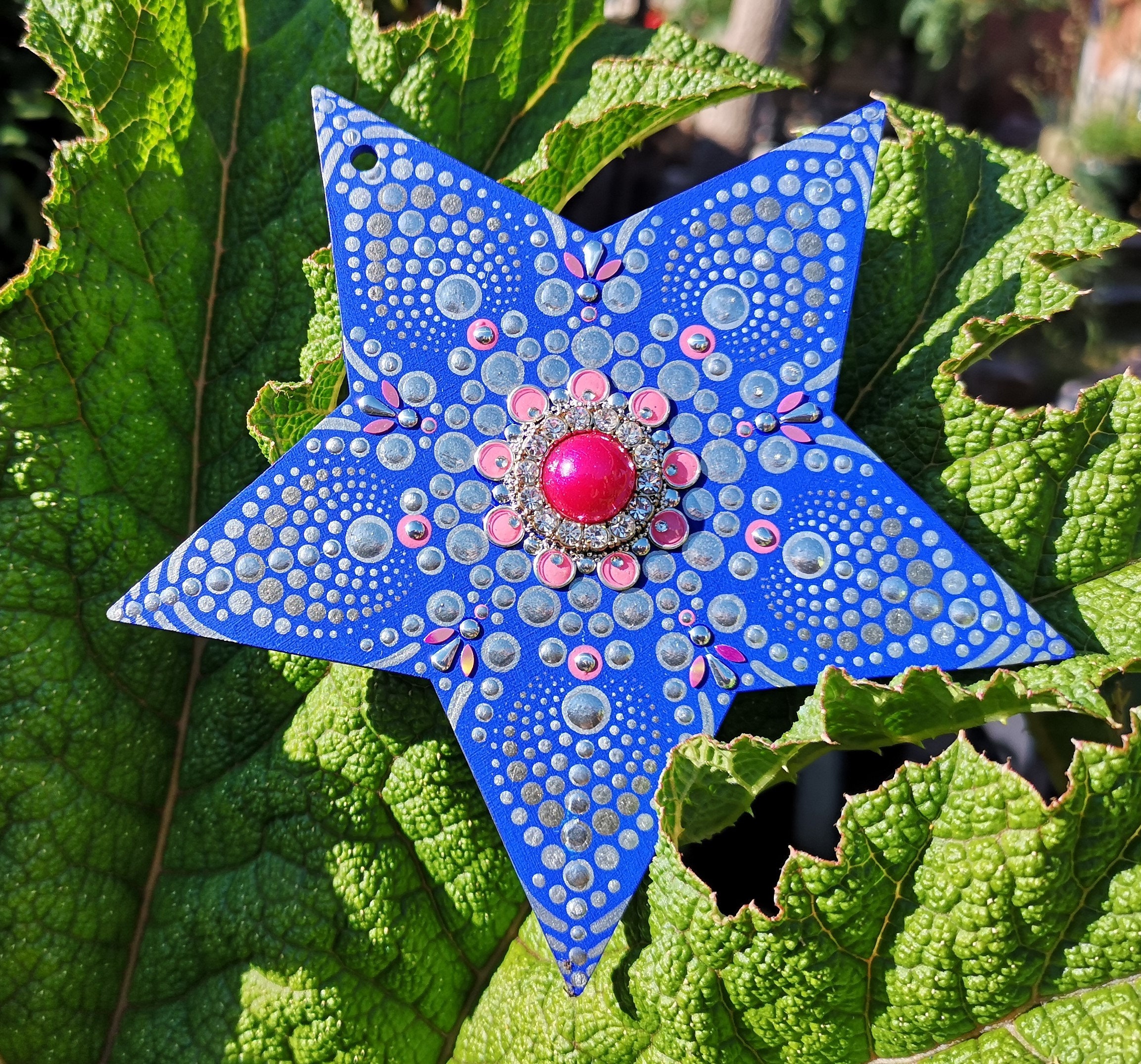 Hanging Blue Wooden Star Wall Decoration - Vintage Retro Style, 39cm Wide, Nautical Theme