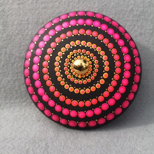 pink dotty art stone - hand painted - -paperweight - office accessories