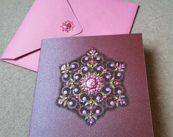 luxury handmade card -  sparkling mandala - pearlescent -  for that very special person