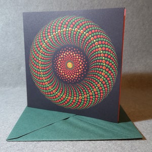rode en groene stip mandala - geometrisch ontwerp - handgeschilderd - wenskaart