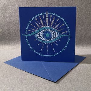 boze oog wenskaart - geluksbrenger - symbool van bescherming - handgeschilderd - stipmandala