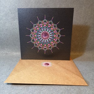 Carte de mandala bohème - peinte à la main - mandala à pois original - carte de voeux ethnique chic - moderne - élégante - boho