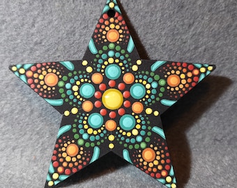 Hand painted Dot mandala hanging star