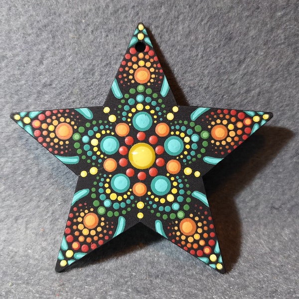 Hand painted Dot mandala hanging star