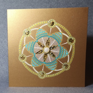 gouden wenskaart - turquoise geometrische mandala - handgemaakt