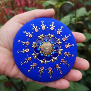 hand made and decorated art stone- enamel effect- gold embelished mandala