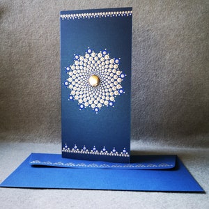 mandala-wenskaart stippen - zilver en blauw - handgemaakt