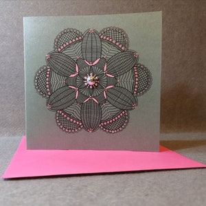 line mandala - greetings card - sage green and dusky pink