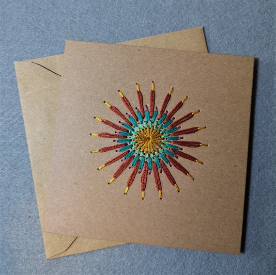 Hand Stitched Greetings Card Autumn Firework Etsy