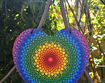 Rainbow Dot Mandala Heart hanging decroation