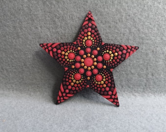 hand painted dot-mandala hanging star in christmas red