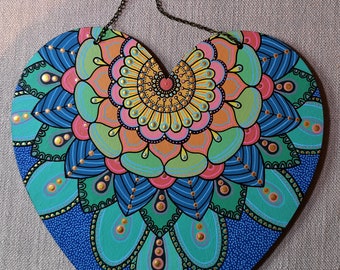 Hand painted Mandala Heart Wall hanging art