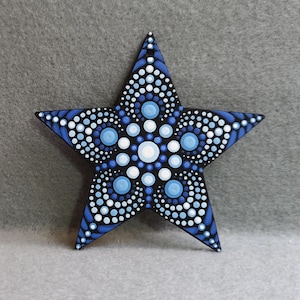 hand- painted dot mandala hanging star shades of blue