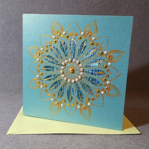 carte de voeux mandala turquoise - fait main de luxe - anniversaire boutique - mandala glamour