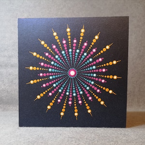 mandala à pois - motif étoile - peint à la main - carte de voeux nacrée