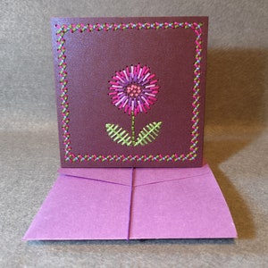 tarjeta cosida a mano - saludos de una sola flor - regalo de sake - día de las madres - pequeño y bonito