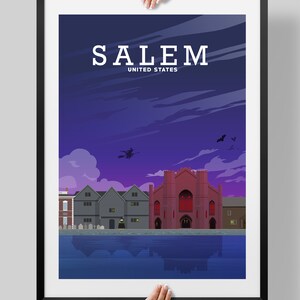 Salem Print, Halloween Poster, Witches Art, New England Decor, Salem Mass image 2