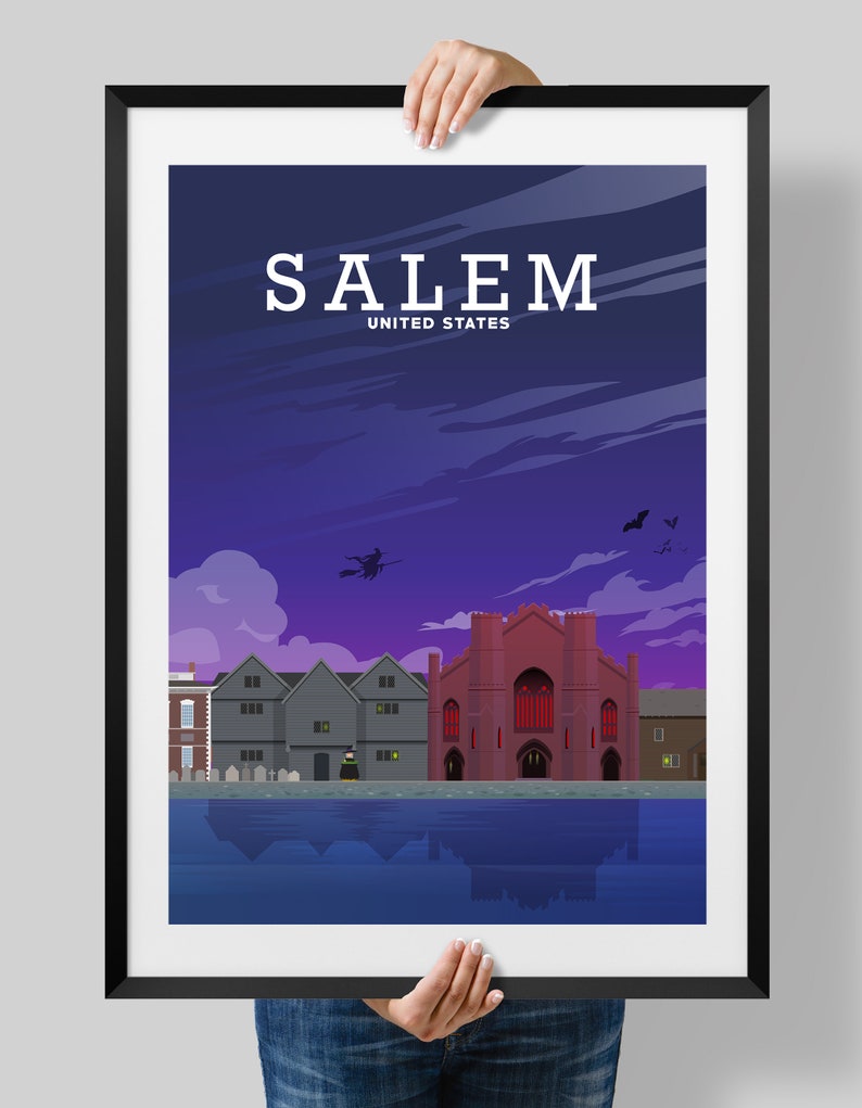 Salem Print, Halloween Poster, Witches Art, New England Decor, Salem Mass image 2