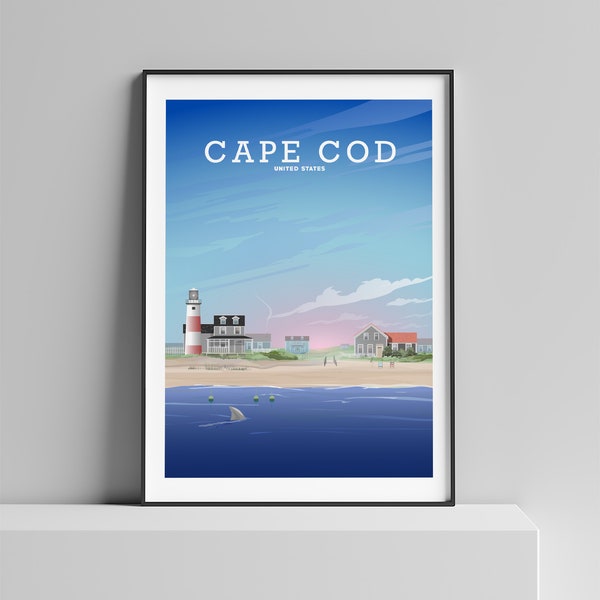 Cape Cod Print, New England Poster, Massachusetts Art, Jaws Movie, Falmouth, Barnstable, Lighthouse Art, Martha’s Vineyard, Nantucket