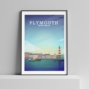 Plymouth Print, Plymouth Poster, Devon Print, Plymouth England, Vintage Travel Print, English Travel Art