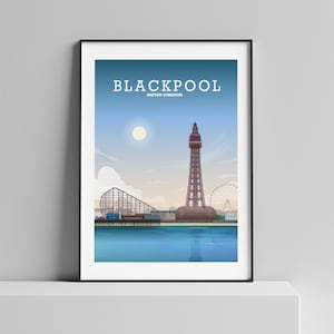 Blackpool Print | Blackpool Poster, Blackpool England, Pleasure Beach, English Art by Hillview Prints in a4/ a3/ a2/ a1 size.
