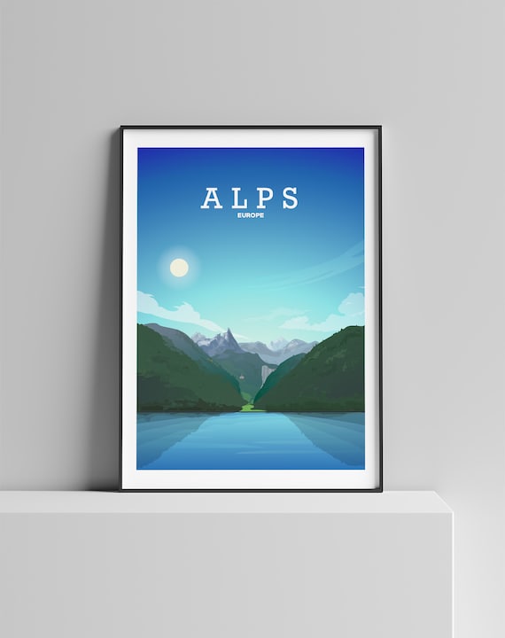 The Alps Print, The Alps Poster, The Alps Art, Switzerland Print, France Print,Mountain Art, Mountain Print a4/a3/a2 size by Hillview Prints