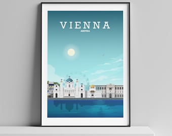 Vienna Print, Vienna Poster, Austria Art, Vienna Austria,  European Art, River Danube, Print by Hillview Prints in a4/ a3/ a2/ a1 size.
