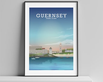 Guernsey Print, Channel Islands, Illustrated Poster