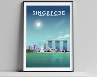 Singapore Print, Singapore Poster, Singapore Cityscape, Singapore Skyline, Singapore Travel Art, Singapore Illustration, Singapore Gifts