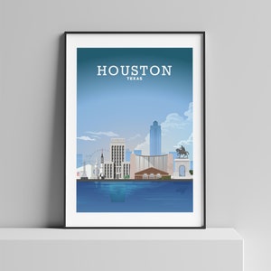 Houston Print, Texas Poster, Houston USA, USA City Art, Cityscape Decor, Travel Home Decor,
