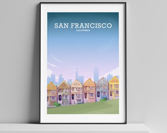 SAN FRANCISCO PRINT, Painted Ladies, California Wall Art, Park Art, San Francisco Poster, San Francisco Skyline, Usa Wall Art, Honeymoon Art