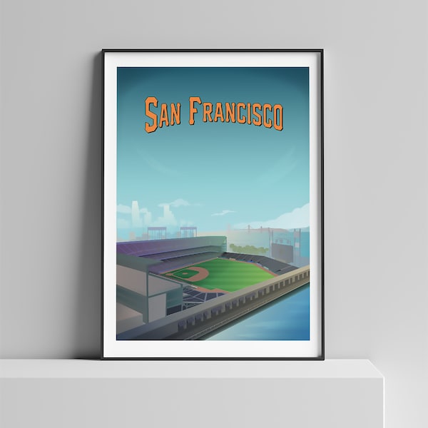 SAN FRANCISCO PRINT, Honkbal Wall Decor, Californië Wall Art, Aerial View Scenery, San Francisco Poster, Baseball Player Gift