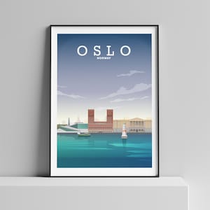 Oslo Norwegen, Oslo Print, Oslo Poster, Oslo Illustration, Oslo Stadt, Oslo Kunst, Retro Reisekunst, a4, a3, a2 ungerahmtes Kunstwerk, Wandkunst
