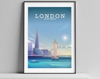 LONDON POSTER, London Wall Art, London Print, London Skyline, London Gifts, London Decor, London Living Room, London Illustration, River Art
