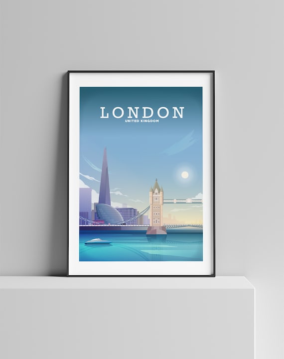 LONDON POSTER, London Wall Art, London Print, London Skyline, London Gifts, London Decor, London Living Room, London Illustration, River Art