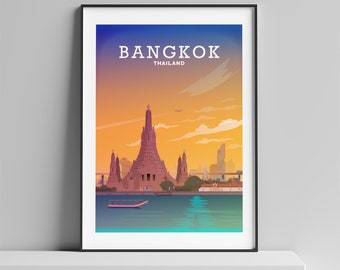 Bangkok Poster, Thailand Print, Map Print, Temple Decor, Asian Gifts, Asia Poster