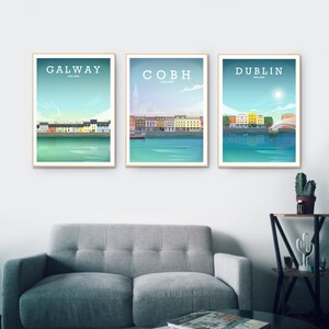 May include: Three framed prints of cityscapes with the names "Galway, Ireland", "Cobh, Ireland", and "Dublin, Ireland" printed on each.