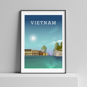 Vietnam Print, Vietnam Poster, Ha Long Bay, Saigon Art, Vietnam Wall Art, Vintage Travel Print, Travel Art