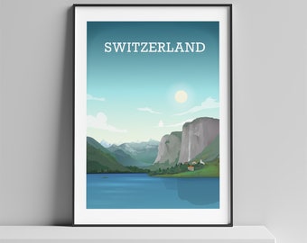 Impression suisse, affiche alpine, imprimé cervin, affiche suisse, Montreux, Interlaken, Zurich, Genève