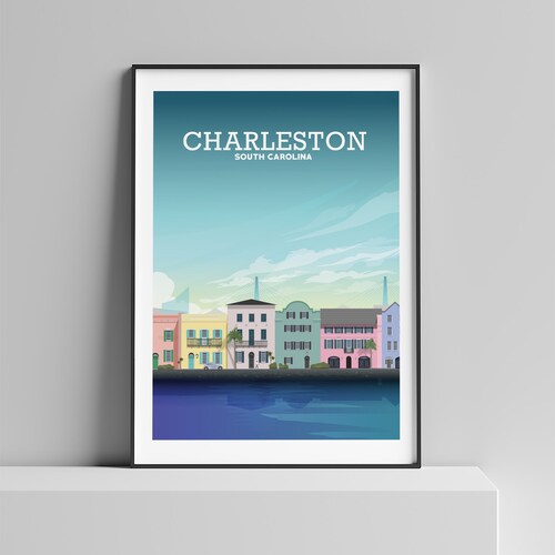 Charleston South Carolina Vintagestyle Travel Poster 8x10 Etsy