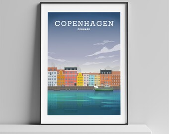 WATERFRONT ART PRINT, Mermaid Art Poster, Nyhavn Art Décor, Canal Wall Art, Copenhagen Poster, Waterfront Canal Art, Denmark Travel Print