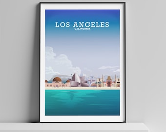 Los Angeles Art Print, California Travel Poster, Hollywood, Santa Monica