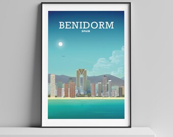 Benidorm Spain, Benidorm Poster, Benidorm Print, Spanish Art, Spanish Travel Print, Costa Blanca, Alicante Spain