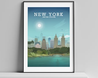 NEW YORK PRINT, New York Travel Poster in a2/ a3 / a4 sizes on recycled paper by Hillview Prints