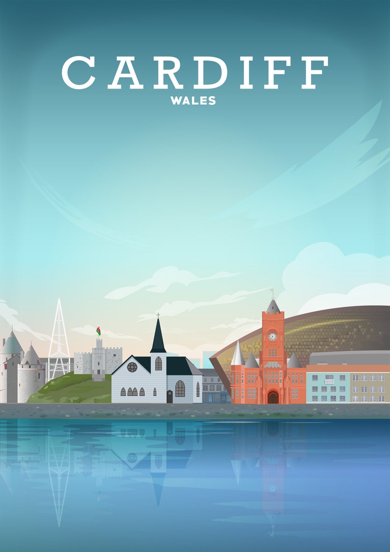 Cardiff Print Cardiff Illustrated Poster by Hillview Prints Etsy